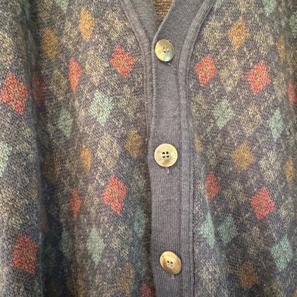 Vintage Florence Tricot Italy Argyle Cardigan Sweater / Wool / Medium - Picture 5 of 13